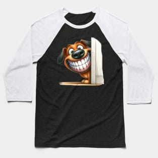 Cute  Dog Peeking around a corner Baseball T-Shirt